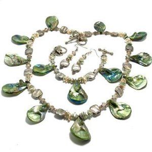 Handmade Jewelry Set by Surdigirl - Iridescent Shell & Pearl